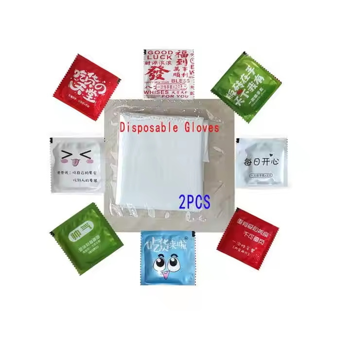 자동 일회용 PE 플라스틱 장갑 접이식 기계 및 4면 밀봉 포장기 (2대)