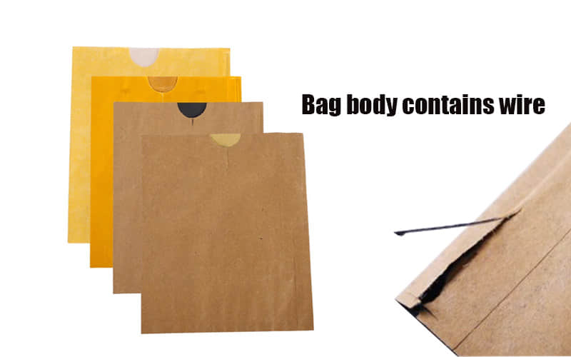 과일 보호용 봉투의 두 가지 디자인(칼자루형과 납작한 입구형)과 과일에 적용하는 방법